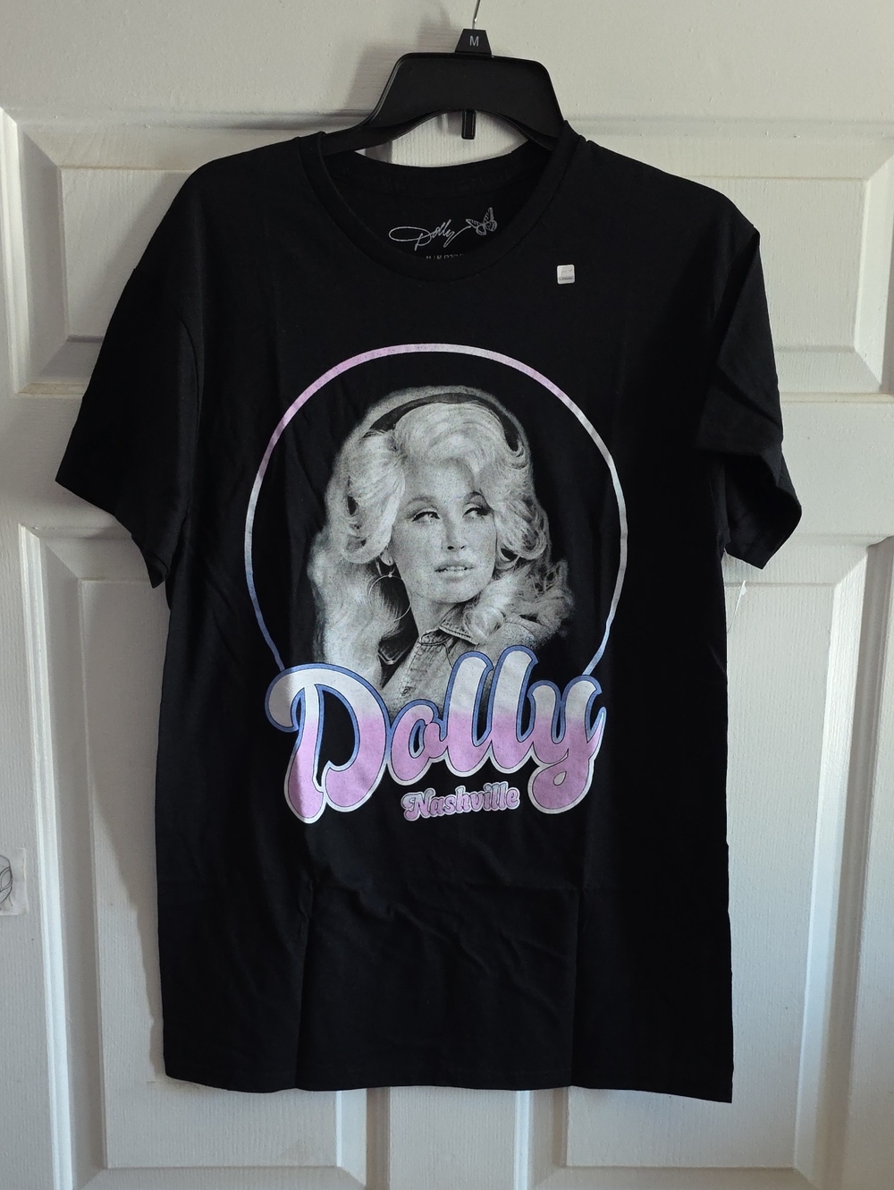 Dolly Nashville Black Graphic Tee with Pink & Lavender Logo, NWT, Med Or Small.